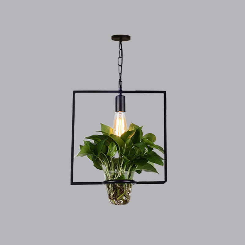 Iron Black Geometric Pendant Light with Clear Glass Shade - Industrial Ceiling Fixture