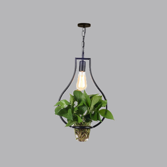 Industrial Geometric Iron Ceiling Light With Clear Glass Pot