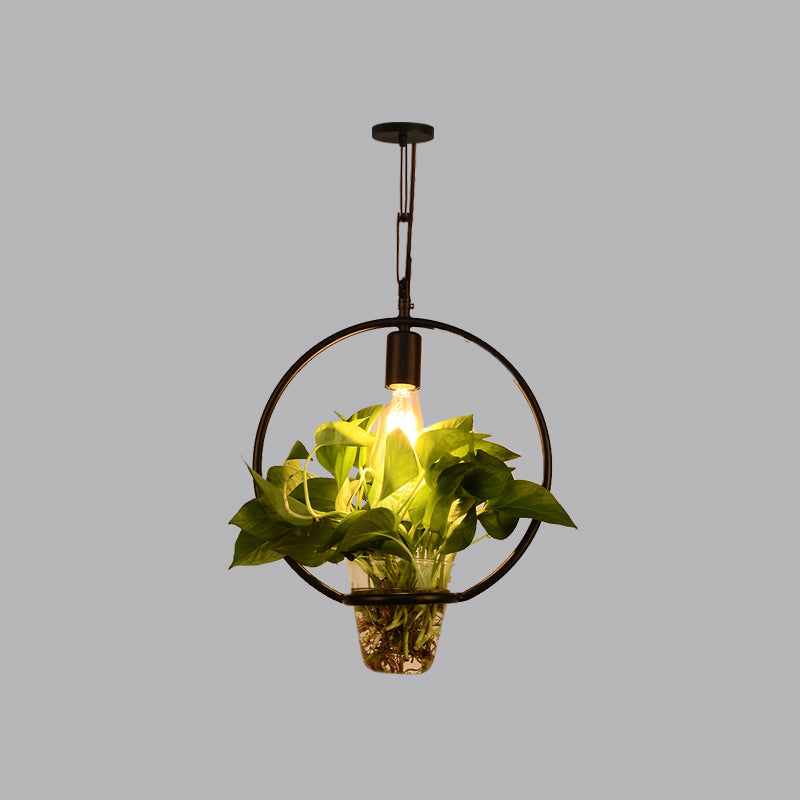 Iron Black Geometric Pendant Light with Clear Glass Shade - Industrial Ceiling Fixture