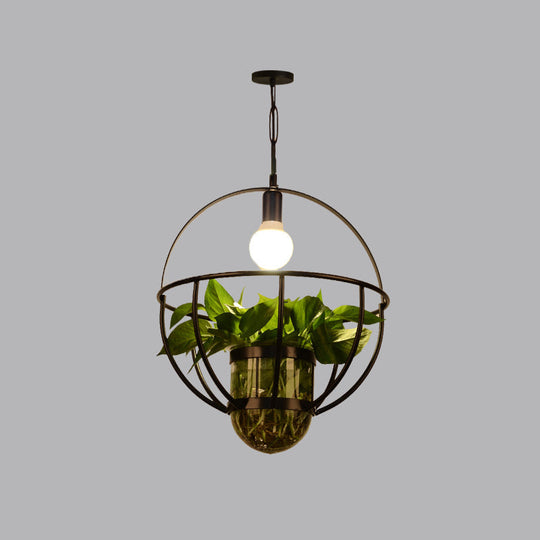 Industrial Geometric Iron Ceiling Light With Clear Glass Pot