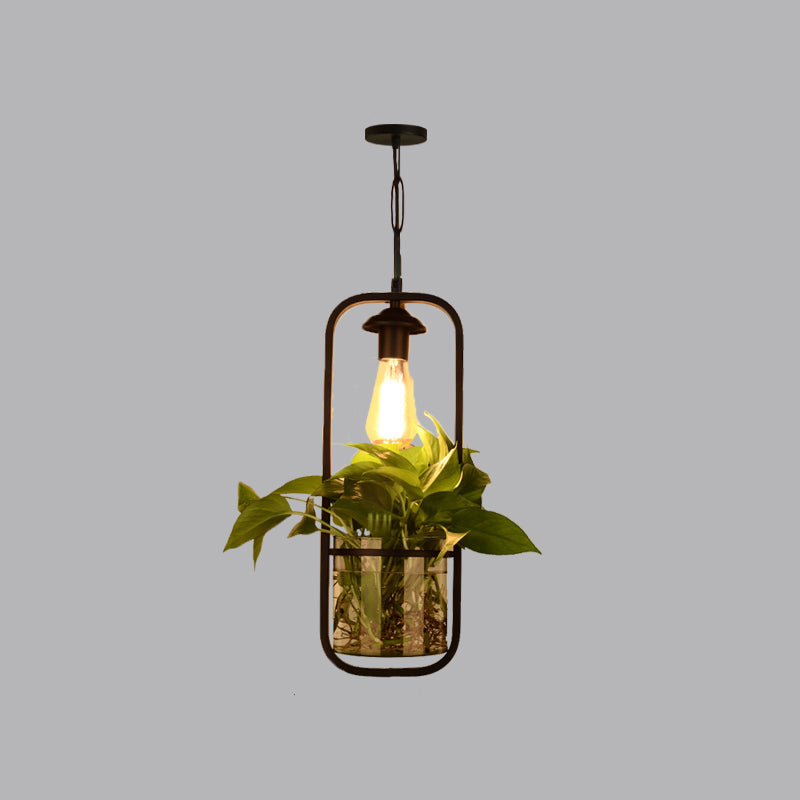 Iron Black Geometric Pendant Light with Clear Glass Shade - Industrial Ceiling Fixture