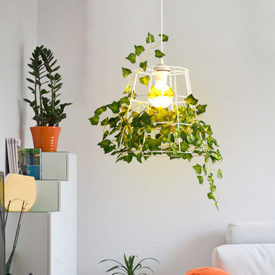 Green Ivy Retro Pendant Light With Tapered Cage Suspension For Dining Room