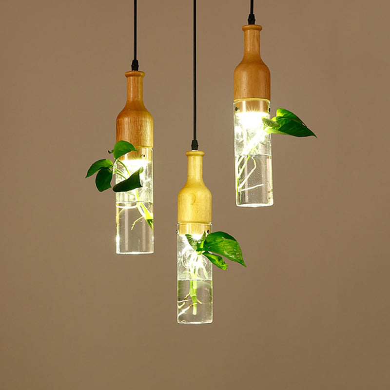 Simplicity Clear Glass Bottle Planter Ceiling Pendant Light For Bedroom 3 / Black Round