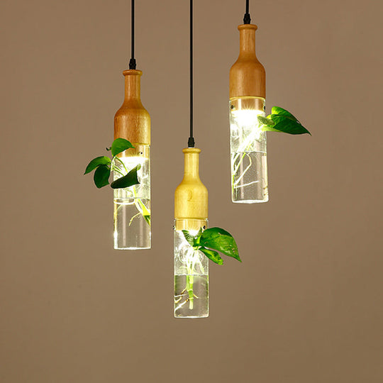 Simplicity Clear Glass Bottle Planter Ceiling Pendant Light For Bedroom 3 / Black Round