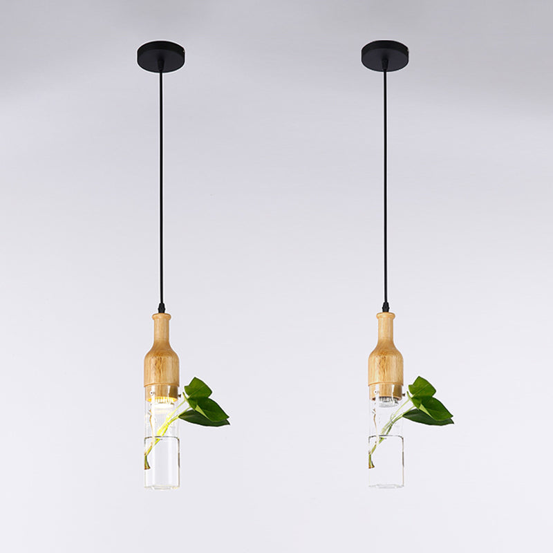 Simplicity Clear Glass Bottle Planter Ceiling Pendant Light For Bedroom 1 / Black Round