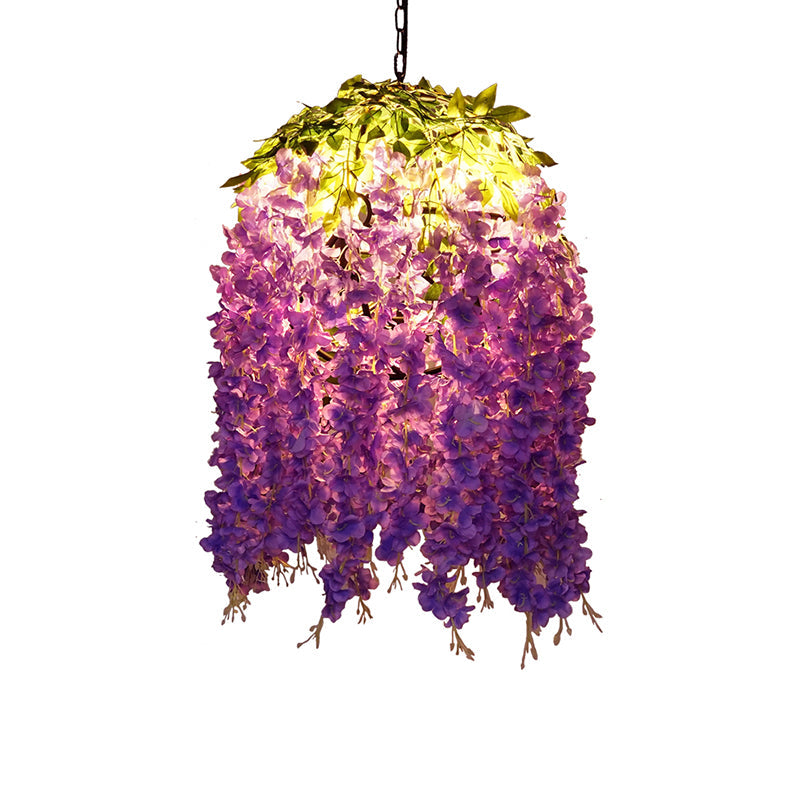 Retro Metallic Purple Sphere Pendant Ceiling Light with Wisteria Decor - Ideal for Restaurants