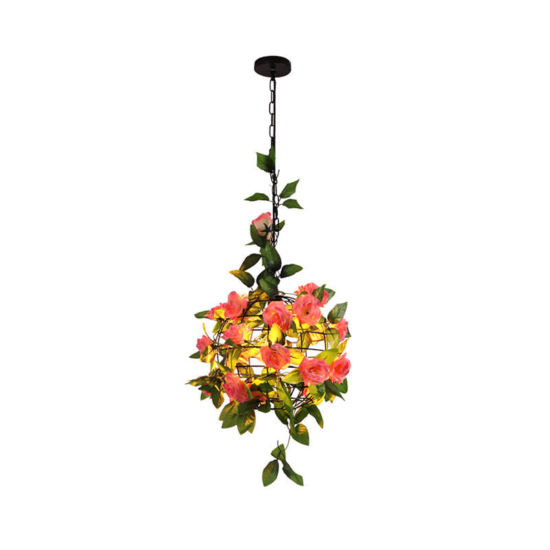 Iron Hanging Pendant Light with Artificial Plant - Industrial Globe Ceiling Fixture