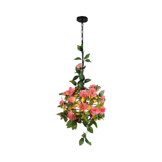 Industrial Hanging Pendant Light With Artificial Plant - Single Iron Globe Ceiling