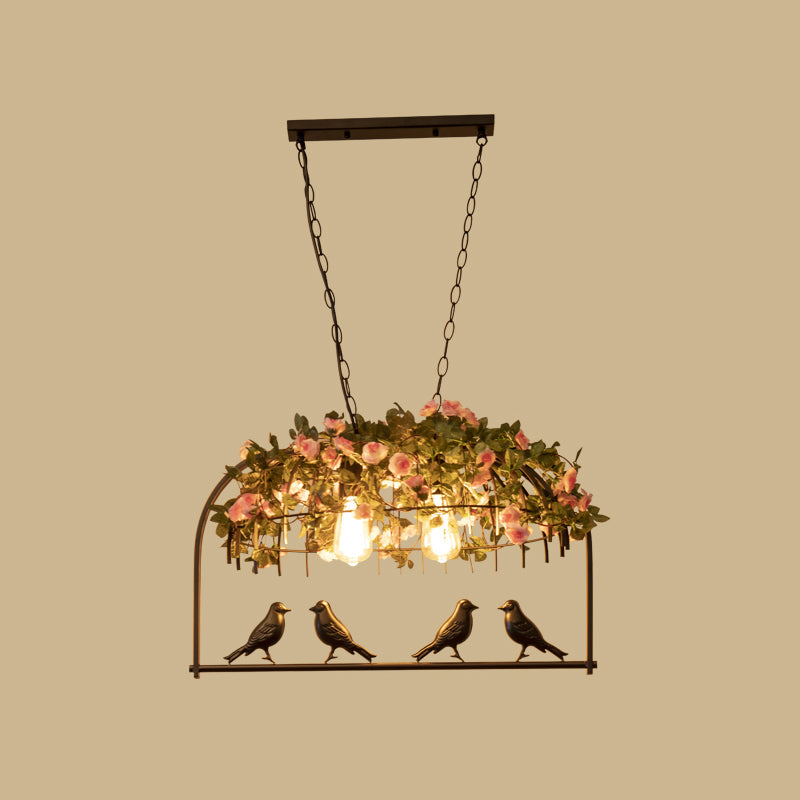 Vintage Bird Cage Iron Hanging Pendant Light With Decorative Plant - Perfect For Restaurants And