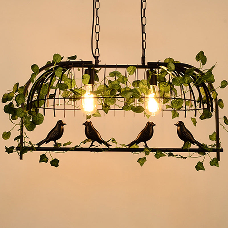 Rustic Birdcage Island Pendant Light With Ivy For Restaurant Décor