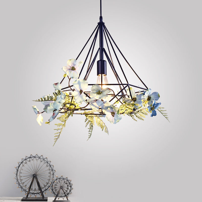 Rustic Metallic Diamond Hanging Light With Blue-White Finish: Restaurant Pendant Fixture