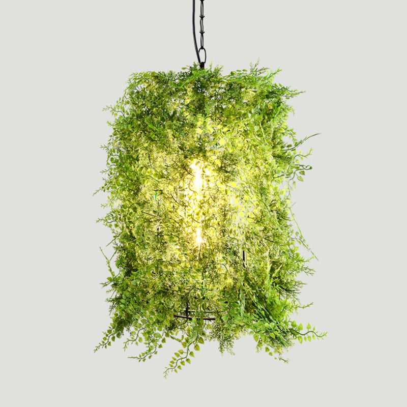 Retro Green Dome Pendant Light With Iron Suspension And Plant Decor For Restaurant Ceiling - 1 Bulb