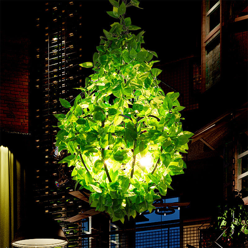 Iron Green Plant Chandelier - 3-Head Industrial Pendant Light For Restaurants