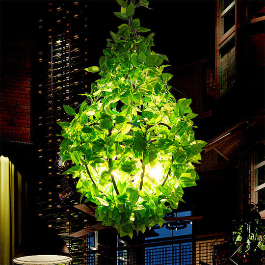 Iron Green Plant Chandelier - 3-Head Industrial Pendant Light For Restaurants