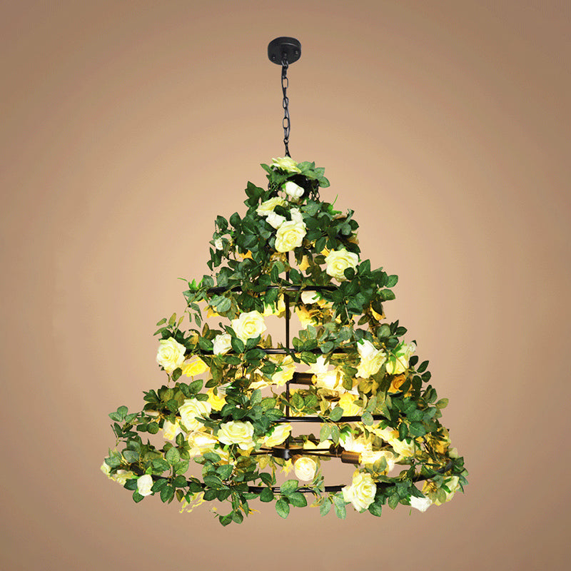 Vintage Geometric Metal Chandelier With Artificial Plant - Ceiling Lighting Fixture Light Yellow /