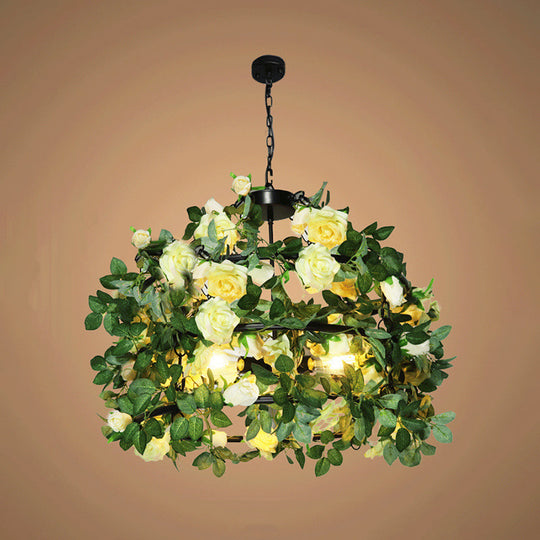 Geometric Vintage Chandelier with Artificial Plants - Metal Ceiling Light Fixture