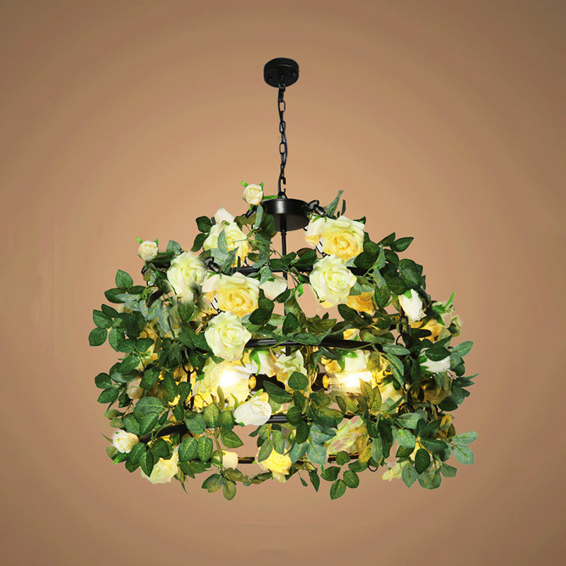 Vintage Geometric Metal Chandelier With Artificial Plant - Ceiling Lighting Fixture Light Yellow /