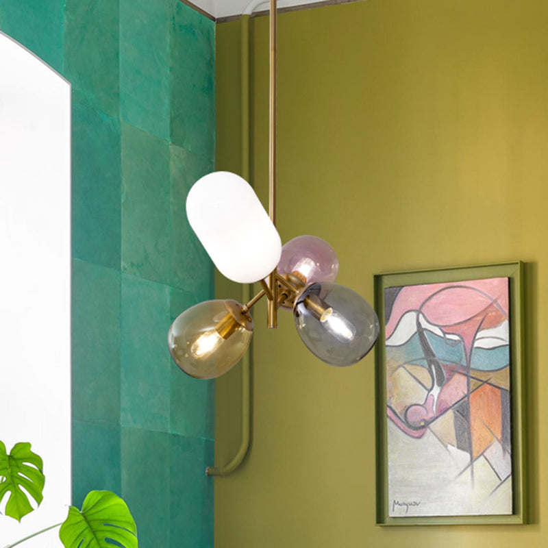 Brass Round Pendant Chandelier With Colorful Glass & Sputnik Design - 4 Lights Traditional Lighting