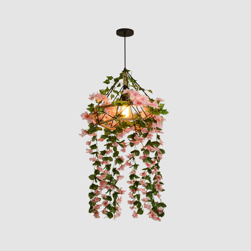 Industrial Pink Cage Chandelier with Artificial Cherry Blossom Pendant Light - Ideal for Restaurants