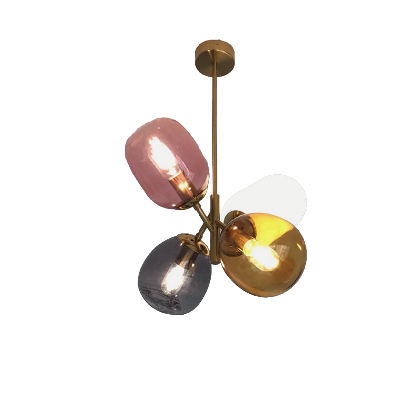 Brass Round Pendant Chandelier With Colorful Glass & Sputnik Design - 4 Lights Traditional Lighting