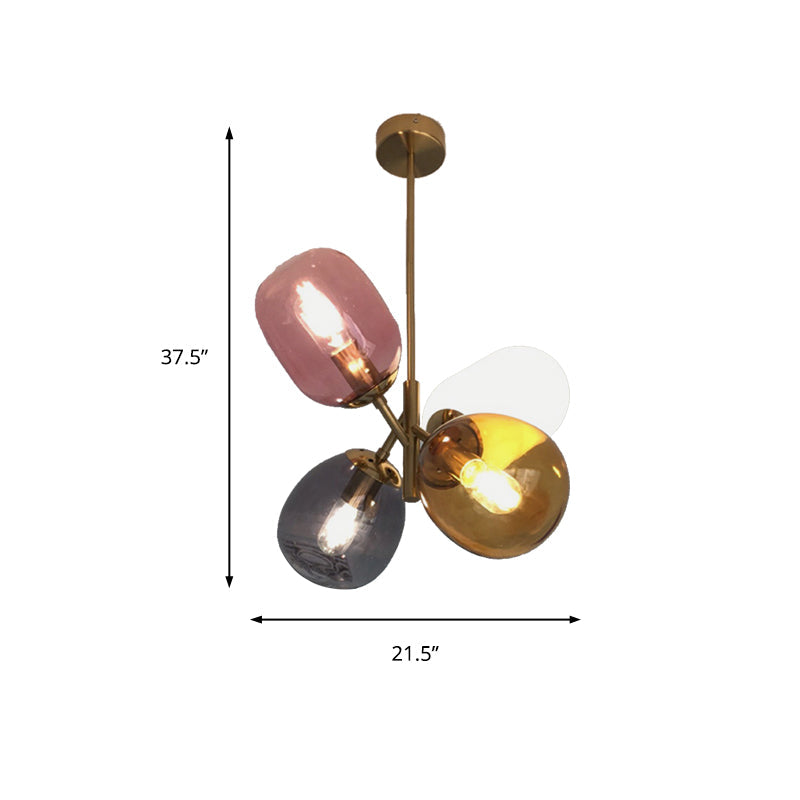 Brass Round Pendant Chandelier With Colorful Glass & Sputnik Design - 4 Lights Traditional Lighting