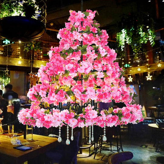 Retro Conical Iron Chandelier with 14 Heads: Restaurant Pendant Light, Artificial Cherry Blossom