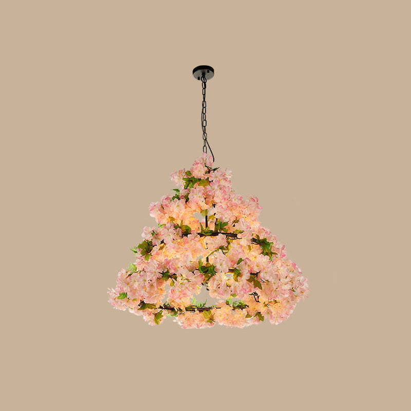 Iron Cage Ceiling Chandelier with Artificial Flower - Perfect for Industrial Restaurant Lighting