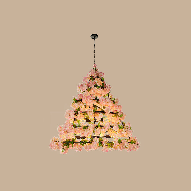 Iron Cage Ceiling Chandelier with Artificial Flower - Perfect for Industrial Restaurant Lighting