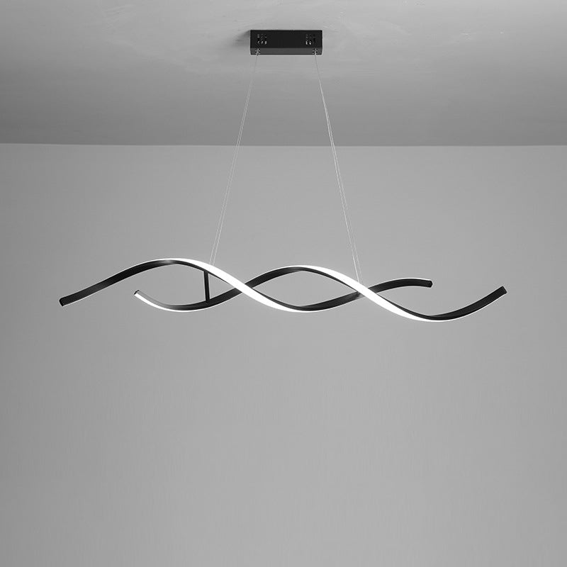 Sleek Led Dining Room Chandelier - Twisted Aluminium Simplicity Island Light