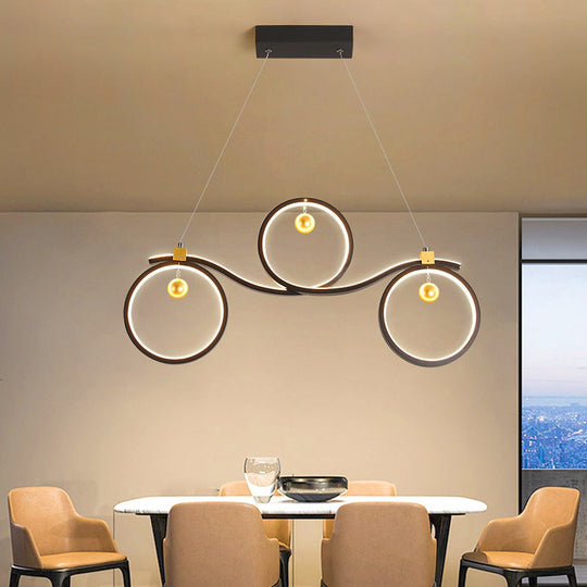 Contemporary Black Metal Led Pendant Light With Symmetrical Rings - Island Ceiling Lighting