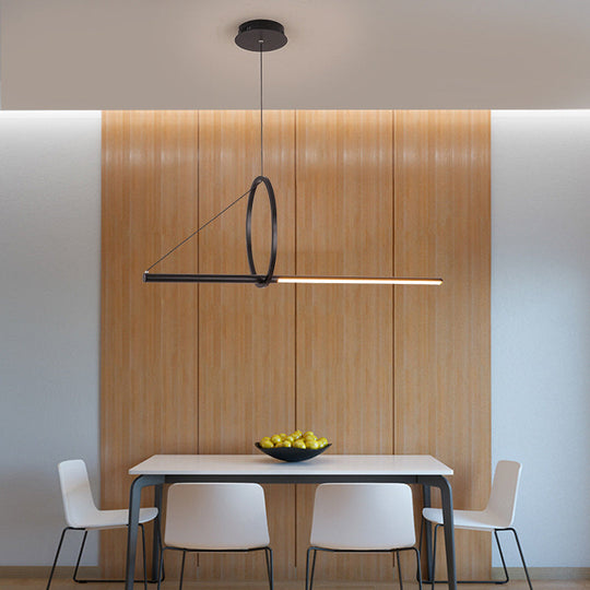 Contemporary Black Led Ceiling Light With Metal Ring And Linear Island Design For Dining Room