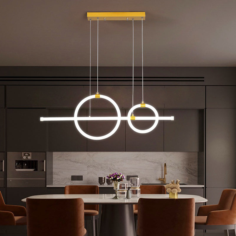 Gold Linear And Ring Led Island Chandelier For Dining Room With Simplicity Acrylic Design