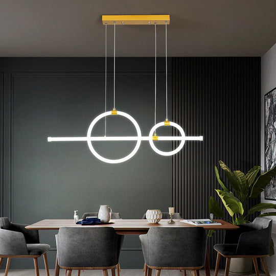 Gold Linear And Ring Led Island Chandelier For Dining Room With Simplicity Acrylic Design