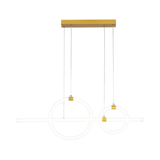 Gold Linear And Ring Led Island Chandelier For Dining Room With Simplicity Acrylic Design