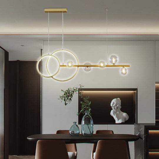 Contemporary Linear And Ring Led Pendant Light For Dining Room - Metal Hanging Island With Clear