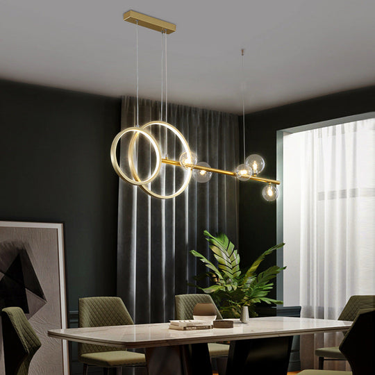 Contemporary Linear And Ring Led Pendant Light For Dining Room - Metal Hanging Island With Clear