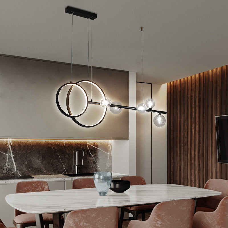 Contemporary Linear And Ring Led Pendant Light For Dining Room - Metal Hanging Island With Clear