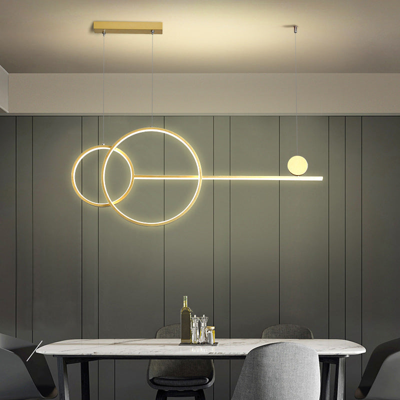 Sleek Ring And Linear Led Hanging Lamp: Minimalistic Metal Chandelier For Dining Rooms Islands