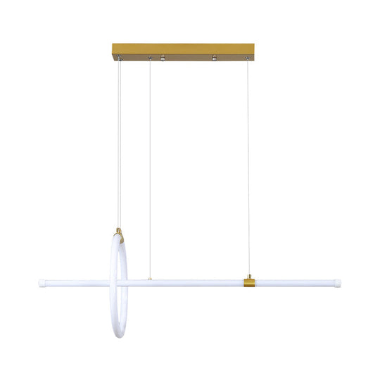 Gold Led Hanging Lamp: Ring And Tube Design Simplicity Island Chandelier For Dining Room