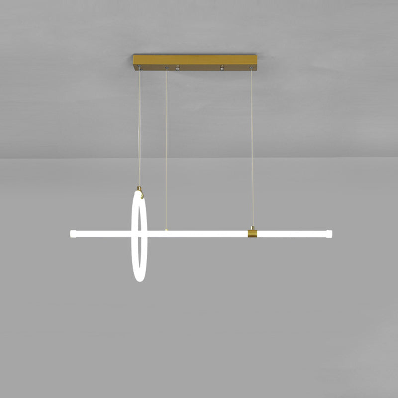 Gold Led Hanging Lamp: Ring And Tube Design Simplicity Island Chandelier For Dining Room