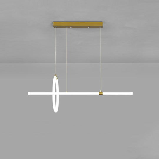 Gold Led Hanging Lamp: Ring And Tube Design Simplicity Island Chandelier For Dining Room