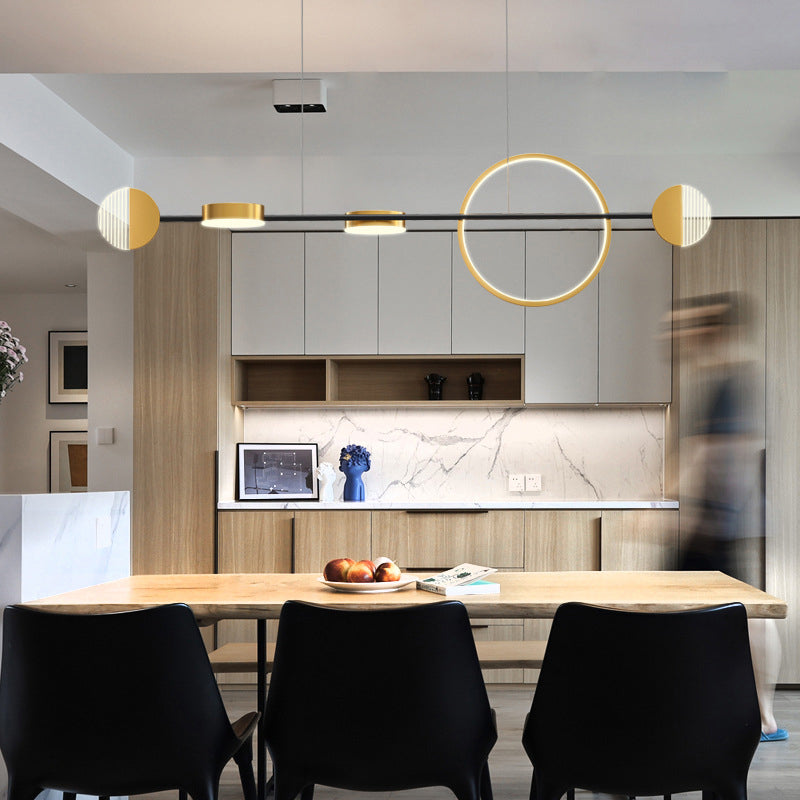 Contemporary Gold Led Pendant Light For Dining Room - Circle Metal Island Ceiling Lighting