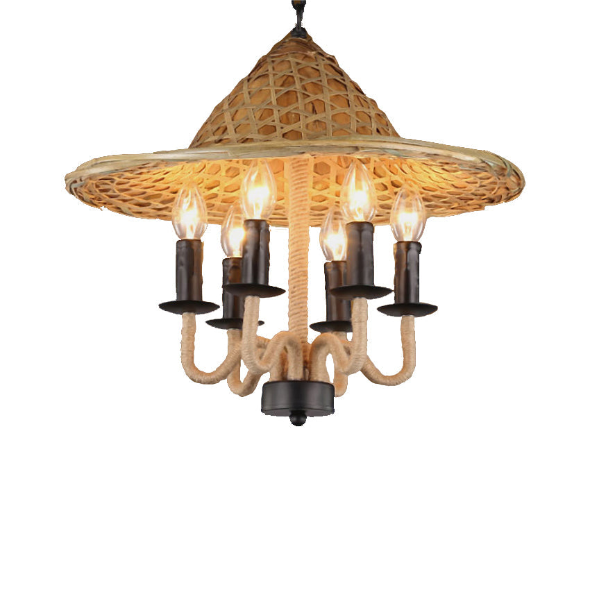 Vintage Rope 6-Light Black Candle Pendant Chandelier for Dining Room - Elegant Hanging Fixture