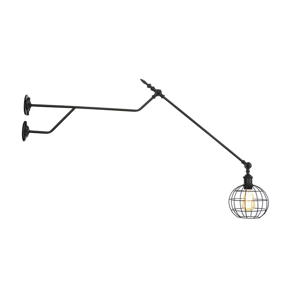 Industrial Black Metal Sconce: Single Bulb Wall Mounted Lamp With Cage