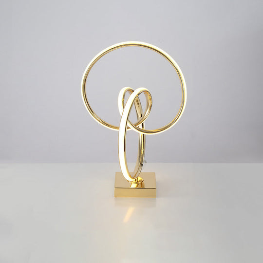 Contemporary Gold Led Twisted Ring Table Light For Bedside - Metal Nightstand Lamp