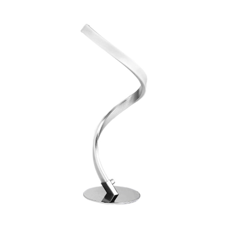 Minimalist Silver Led Nightstand Lamp - Spiral Shaped Metal Table Lighting With Single Bulb