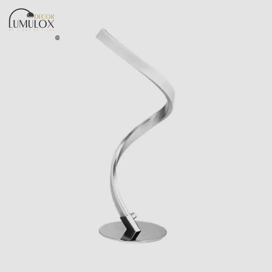 Spiral Shaped Metal Table Lighting Minimalist Single Bulb Silver LED Nightstand Lamp