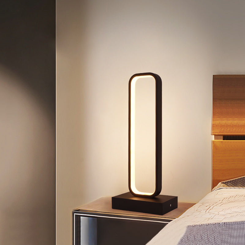 Minimalist Black Metal Led Bedside Table Lamp With Rounded Edges / White