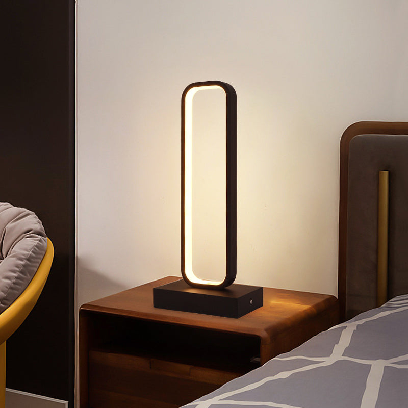 Minimalist Black Metal Led Bedside Table Lamp With Rounded Edges