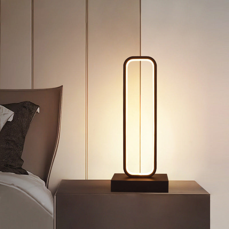 Minimalist Black Metal Led Bedside Table Lamp With Rounded Edges